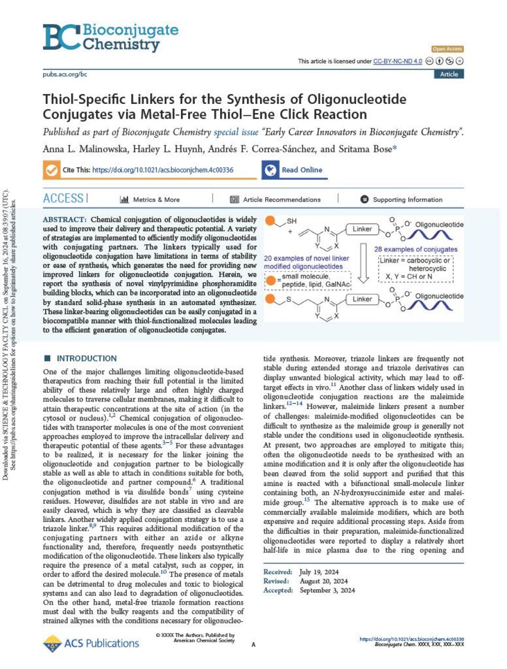 Thiol-Specific Linkers for the Synthesis of Oligonucleotide Conjugates via Metal-Free Thiol–Ene Click Reaction overview.jpg